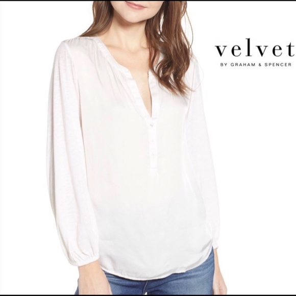 Velvet by Graham and Spencer trinette cream mixed media cotton blend blouse XS - Picture 1 of 10